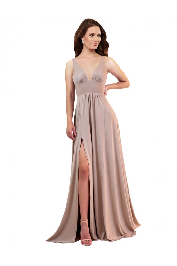 Best Spandex Low Back Long V-Neck A-Line Black Tie Prom Dress Canada