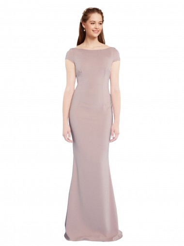 Best Stretch Crepe Tie Back Long Boat Neck Mermaid Prom Dress Canada
