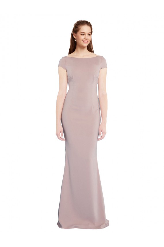 Best Stretch Crepe Tie Back Long Boat Neck Mermaid Prom Dress Canada