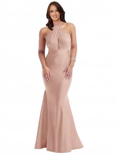 Best Silky Satin Open Back Long Halter Neck Mermaid Plus Size Formal Prom Dress Canada