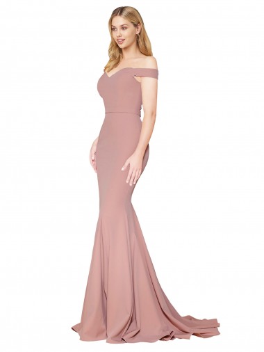 Best Stretch Crepe Sweep Train Off the Shoulder Mermaid Prom Dress Canada