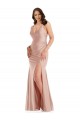 Best Silky Satin Long V-Neck Dusty Pink Mermaid Plus Size Formal Prom Dress Canada