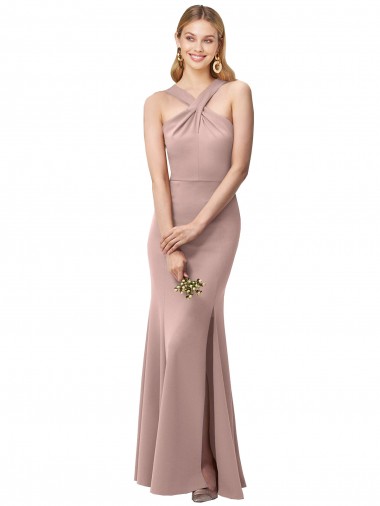 Best Stretch Crepe Criss Cross Back Long Halter Neck Sheath Prom Dress Canada