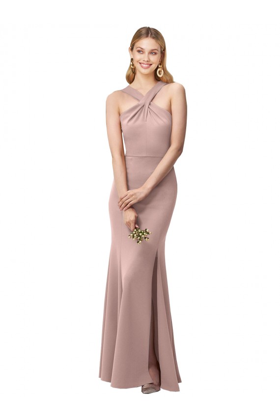 Best Stretch Crepe Criss Cross Back Long Halter Neck Sheath Prom Dress Canada
