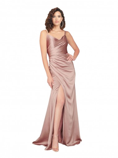 Best Silky Satin V-Back Long V-Neck Sheath Black Tie Prom Dress Canada