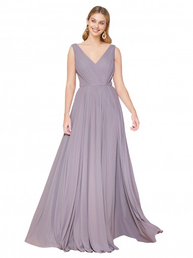 Best Soft Chiffon V-Back Long V-Neck Dusty Rose A-Line Prom Dress Canada