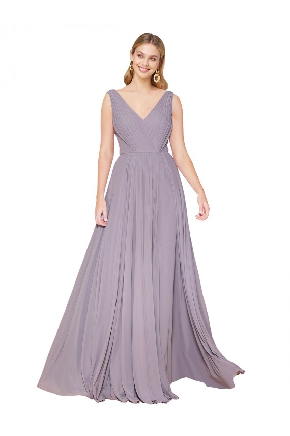 Best Soft Chiffon V-Back Long V-Neck Dusty Rose A-Line Prom Dress Canada