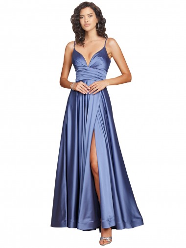 Best Silk like Satin Long Sweetheart A-Line High Slit Prom Dress Canada