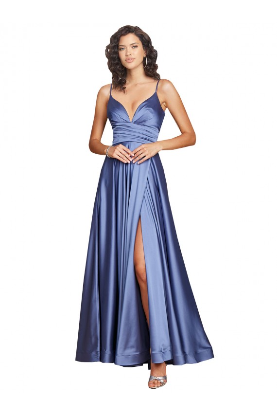 Best Silk like Satin Long Sweetheart A-Line High Slit Prom Dress Canada