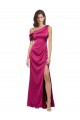 Best Stretch Satin Long One Shoulder A-Line Side Slit Prom Dress Canada