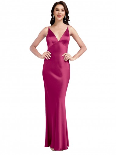 Best Stretch Satin Low Back Long Spaghetti Straps A-Line Prom Dress Canada