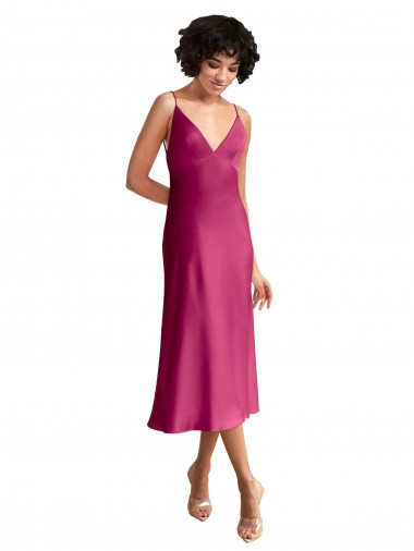 Best Stretch Satin Low Back Midi Length V-Neck A-Line Prom Dress Canada