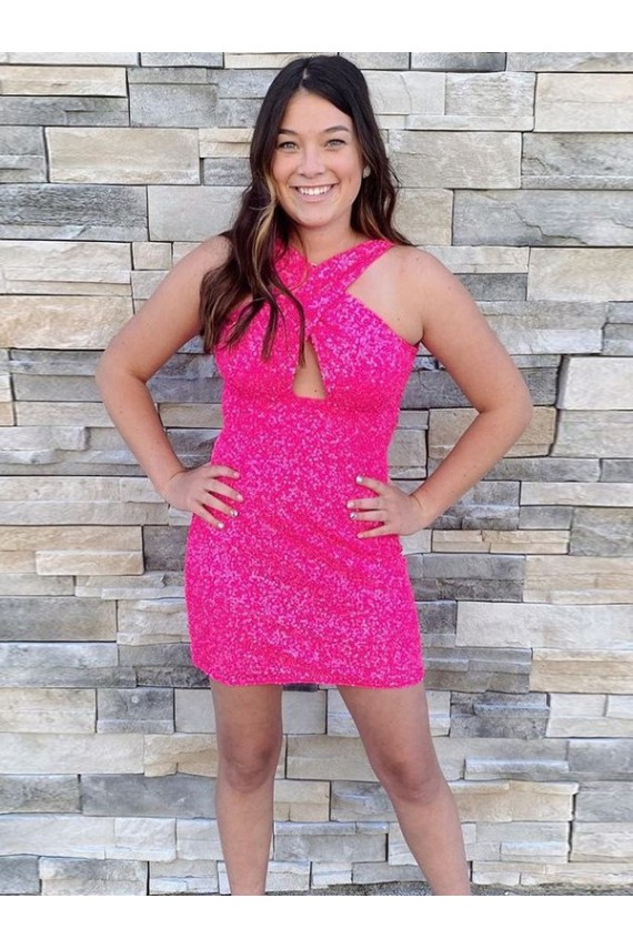 Best Velvet Sequin Short Halter Neck Sheath Homecoming Dress Canada