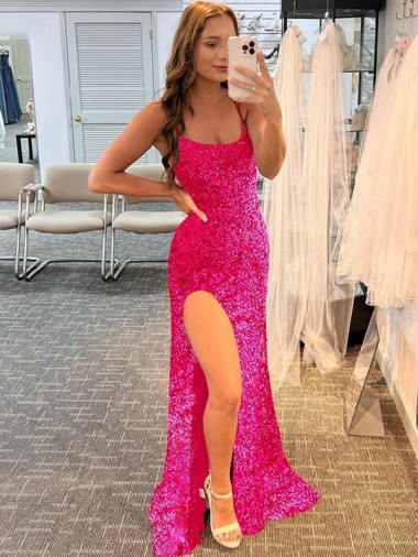 Best Velvet Sequin Sweep Train Spaghetti Straps Sheath Prom Dress Canada