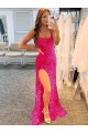 Best Velvet Sequin Sweep Train Spaghetti Straps Sheath Prom Dress Canada