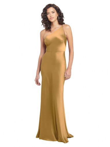 Best Stretch Satin Long One Shoulder A-Line Prom Dress Canada