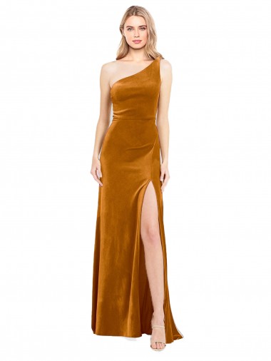 Best Stretch Velvet Long One Shoulder A-Line Prom Dress Canada