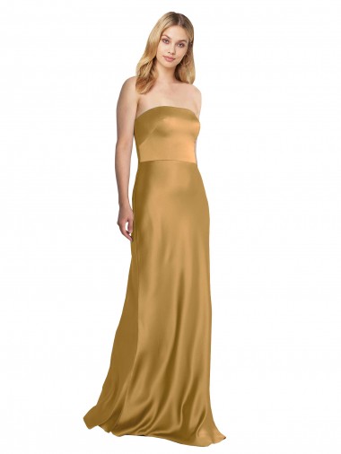 Best Stretch Satin Long Strapless A-Line Prom Dress Canada