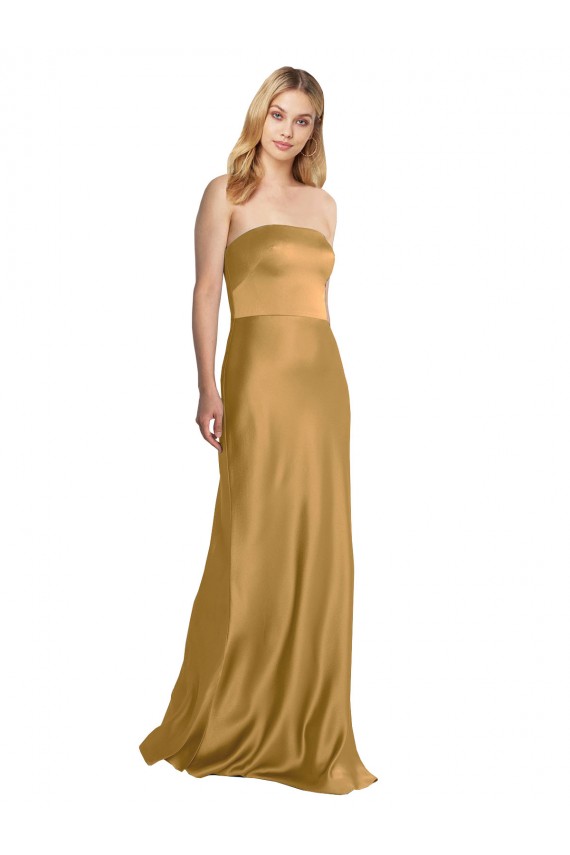 Best Stretch Satin Long Strapless A-Line Prom Dress Canada