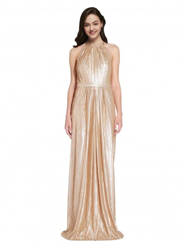 Best Sequin Long Halter Neck Sheath Prom Dress Canada