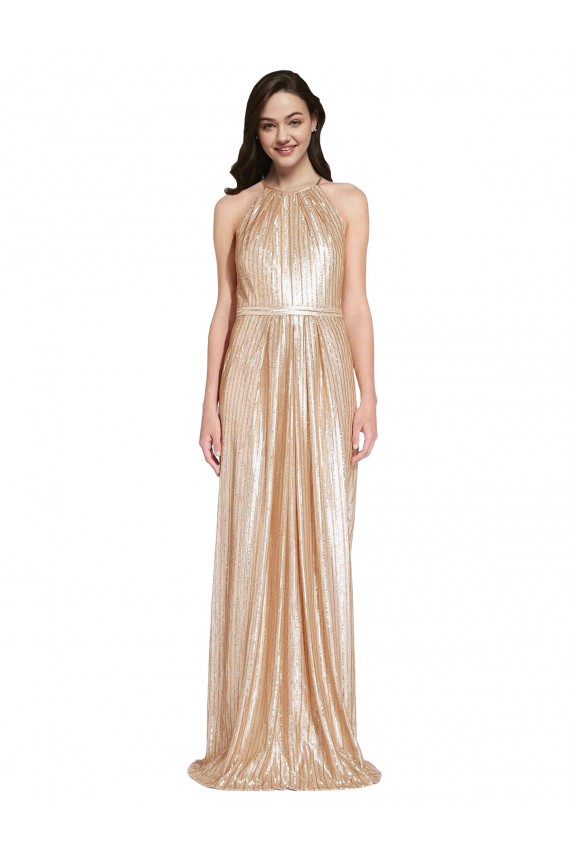 Best Sequin Long Halter Neck Sheath Prom Dress Canada