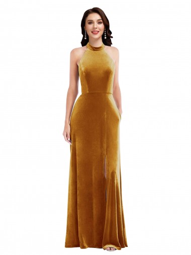 Best Stretch Velvet Keyhole Back Long Halter Neck Trumpet Prom Dress Canada