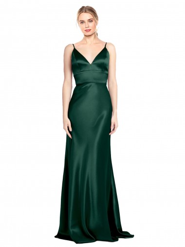 Best Stretch Satin V-Back Long Spaghetti Straps Sheath Prom Dress Canada