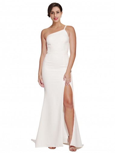 Best Stretch Crepe Sweep Train One Shoulder Ivory Sheath Prom Dress Canada