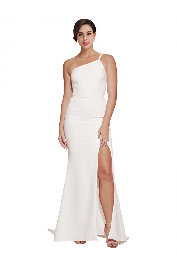 Best Stretch Crepe Sweep Train One Shoulder Ivory Sheath Prom Dress Canada