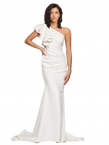 Best Stretch Crepe Sleeveless One Shoulder Ivory Sheath Prom Dress Canada