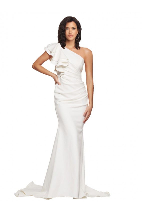 Best Stretch Crepe Sleeveless One Shoulder Ivory Sheath Prom Dress Canada