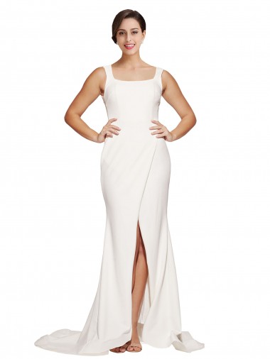 Best Stretch Crepe Low Back Sweep Train Square Neck Sheath Prom Dress Canada