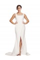 Best Stretch Crepe Low Back Sweep Train Square Neck Sheath Prom Dress Canada