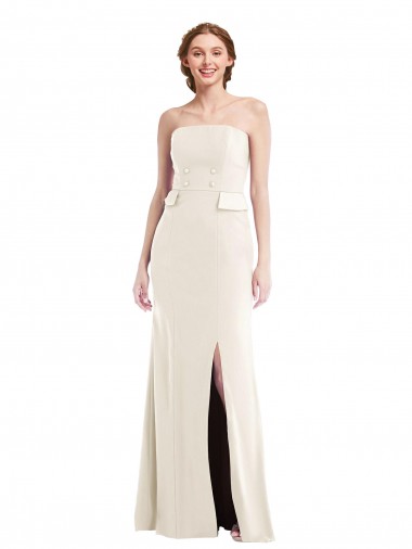 Best Stretch Crepe Long Strapless Ivory Trumpet Prom Dress Canada