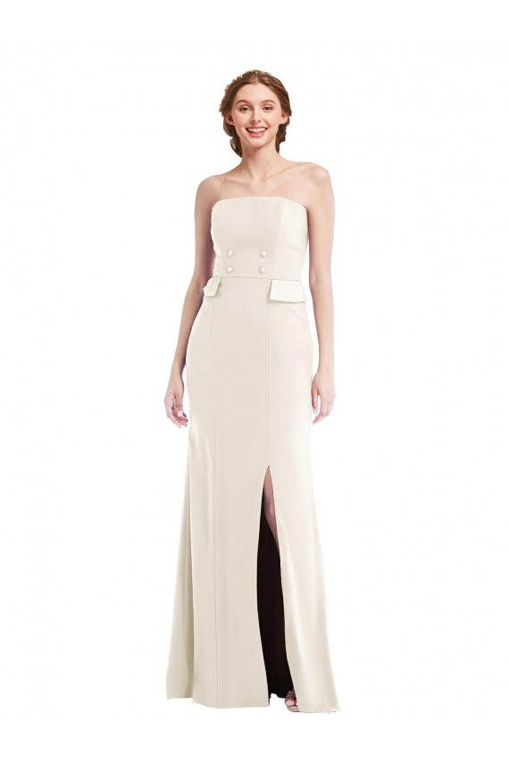 Best Stretch Crepe Long Strapless Ivory Trumpet Prom Dress Canada