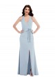 Best Stretch Crepe Open Back Long Halter Neck Light Sky Blue A-Line Prom Dress Canada
