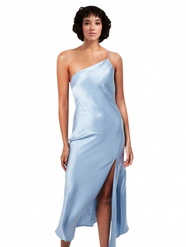 Best Silky Satin Midi Length One Shoulder A-Line Prom Dress Canada
