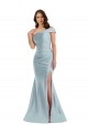 Best Silky Satin Long One Shoulder Light Sky Blue Mermaid Prom Dress Canada