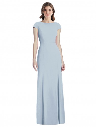 Best Stretch Crepe Open Back Long Bateau Neck Light Sky Blue Trumpet Prom Dress Canada