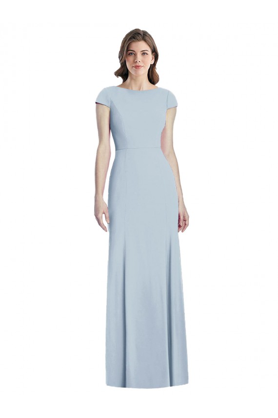 Best Stretch Crepe Open Back Long Bateau Neck Light Sky Blue Trumpet Prom Dress Canada