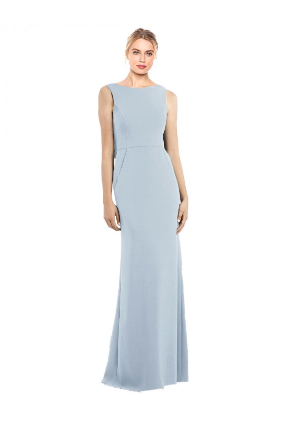 Best Stretch Crepe Low Back Long Bateau Neck Trumpet Prom Dress Canada