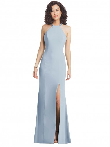 Best Stretch Crepe Criss Cross Back Long Halter Neck Light Sky Blue Trumpet Prom Dress Canada