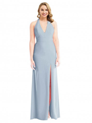 Best Stretch Crepe Long Halter Neck Trumpet Front Slit Prom Dress Canada