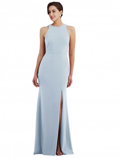 Best Stretch Crepe Open Back Long Halter Neck Light Sky Blue Trumpet Prom Dress Canada