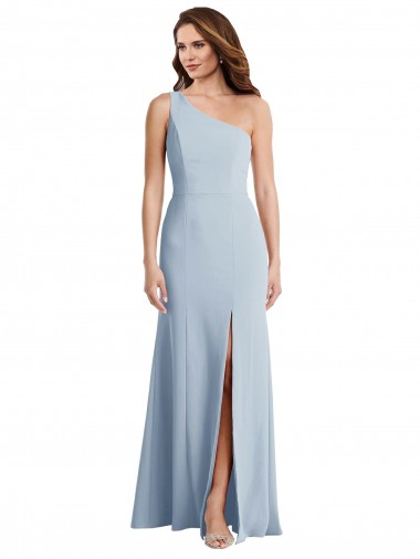 Best Stretch Crepe Long One Shoulder Light Sky Blue Trumpet Prom Dress Canada