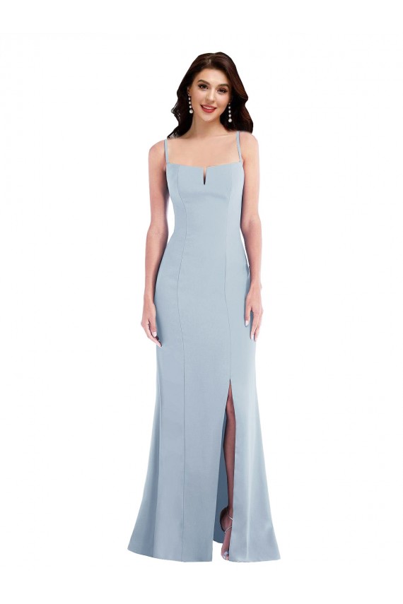 Best Stretch Crepe Long Spaghetti Straps Trumpet Front Slit Prom Dress Canada
