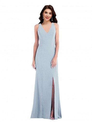 Best Stretch Crepe Criss Cross Back Long V-Neck Trumpet Prom Dress Canada