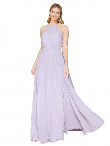 Best Soft Chiffon Long Halter Neck A-Line Prom Dress Canada