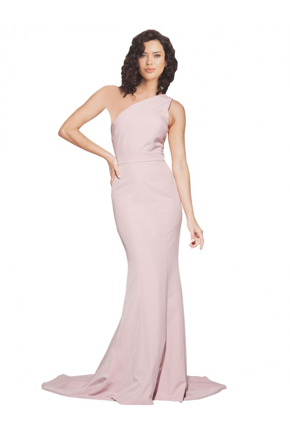 Best Stretch Crepe Sweep Train One Shoulder Mauve Sheath Prom Dress Canada
