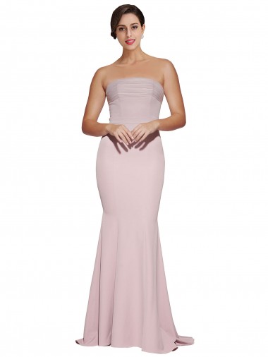 Best Stretch Crepe Low Back Sweep Train Strapless Sheath Prom Dress Canada